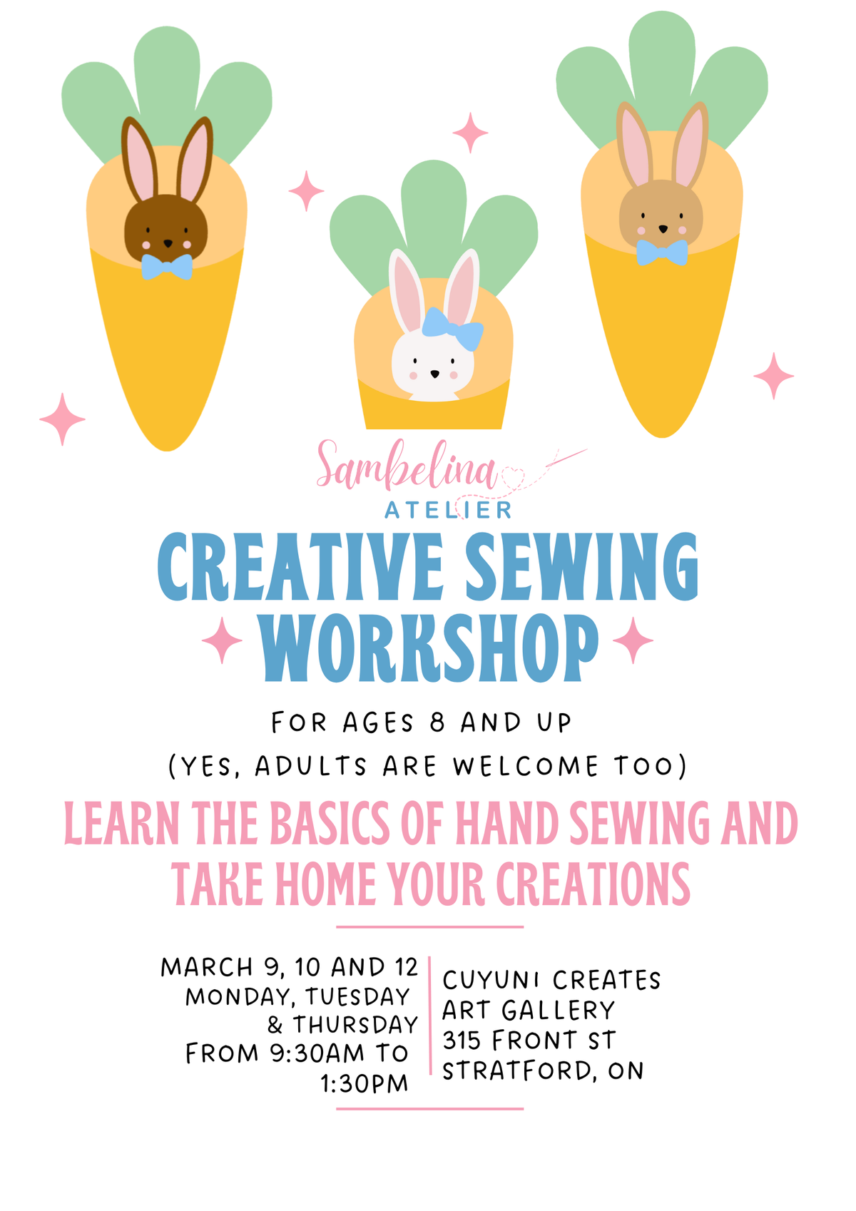 3 DAYS - Creative Sewing Workshop - 9:30am to 1:30pm